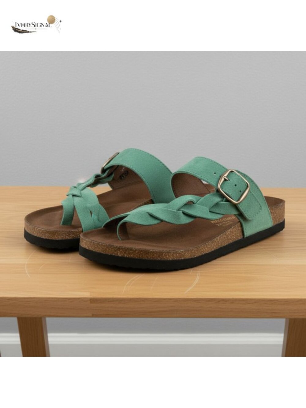 Women's Braided Sandals, Adjustable Thong Slide, Flat Heel Faux Suede